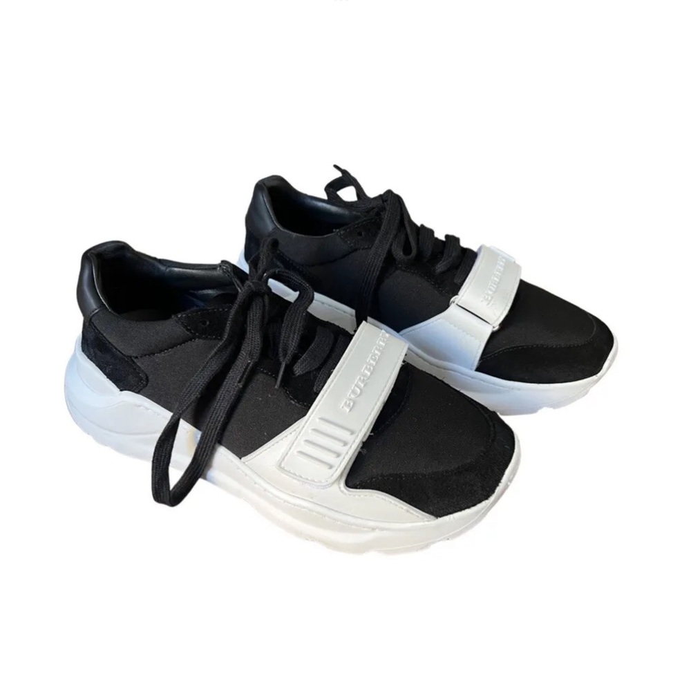 BURBERRY REGIS NEOPRENE SNEAKERS BLACK/WHITE SHOES US 7 EU 37 with Box